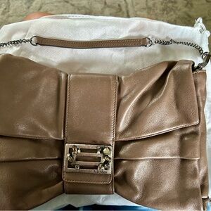 MaxMara Brown Clutch with Elegant Pleated Design